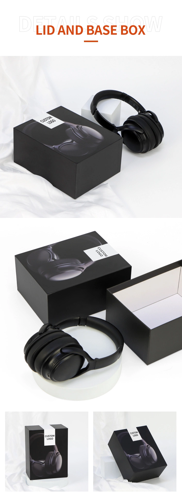 Firstsail Luxury Design Custom Rigid Cardboard Gift Box Consumer Electronics Earphone Home Appliance Black Top and Base Packaging